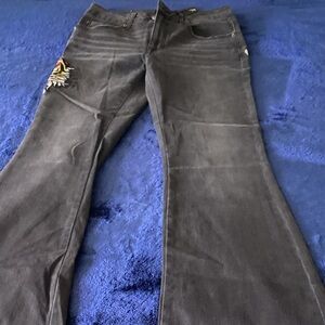 Ed Hardy Black Flare Jeans with Colorful Embroidered Detail